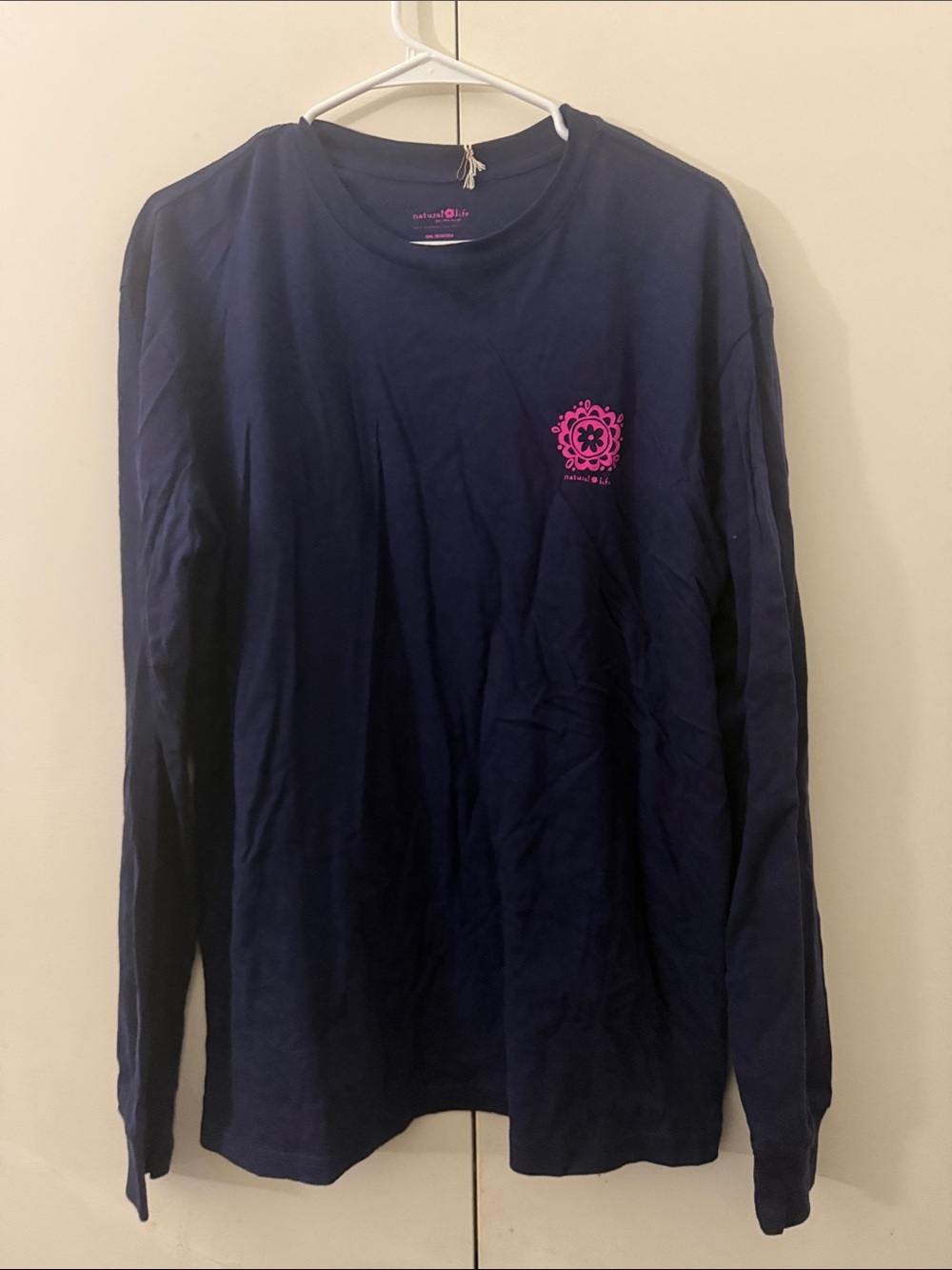NATURAL LIFE Navy Long Sleeve Tee with Hot Pink Chest Graphic